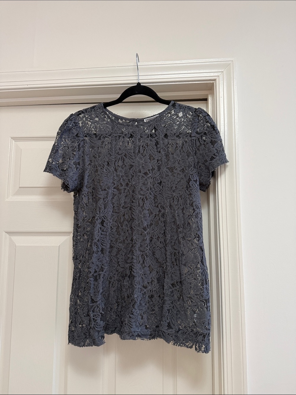Chelsea28 Charcoal Lace Short Sleeve Blouse